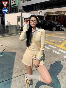 Áo thun dài tay 2 trong 1 ôm vừa vặn thoải mái dành cho nữ, Thu/Đông - Màu vàng - Xem 4