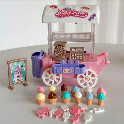 儿童迷你冰淇淋屋、带灯甜甜圈售货车玩具、逼真的 DIY 微型场景、益智玩具屋玩具套装，适合 3-6 岁儿童的生日、圣诞节创意礼物