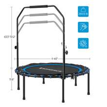 SONGMICS 40 Inches Mini Fitness Trampoline, Fitness Rebounder With Adjustable Handrail, Foldable Trampoline For At-Home Workout, Max. Load 264.6 Lb - 藍黑 - 查看 3