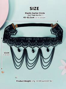 1pc Gothic Lace Leg Strap And Bracelet Retro Black Crystal Hollow Garter Strap Halloween Decoration Accessory - Black - View 4