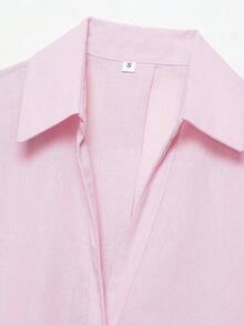 YROOE Fashionable 2025 Women's Casual Simple Versatile Shirt, Minimalist/Business Casual/Daily Commute, Fashionable Casual Turndown Collar Wide Sleeve Women Blouse - Pink - View 3