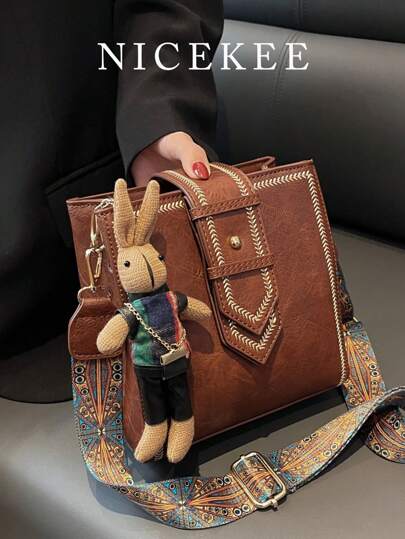 새로운 가을과 겨울 패셔너블하고 버서타일 복고풍 스타일 크로스바디 백 솔리드 컬러 레터 조절 가능한 숄더 스트랩 숄더백 캐주얼 심플 버킷 백은 출퇴근, 쇼핑 및 데이트에 적합합니다.