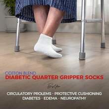 6 Pairs Men's Ankle Socks Non-Skid Grip Diabetic Ankle Quarter Socks Non Binding Loose Fit Top - trắng - Xem 3