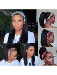 bling hair 55.9 Cm Real Hair Headband Wig For Women, Adhesive-Free Wigs, Brazilian Real Hair Wig, 200% Density, Natural Color - Natural Black - 查看 7