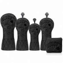 经典复古扑克图案黑色木质推杆头套 - 优质耐用的防护装备 | 适合年轻潮流人士和家庭高尔夫爱好者 - 黑色 - 查看 2