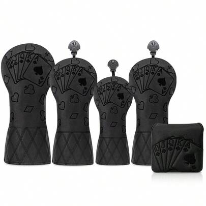 ​Classic Retro Poker-Patterned Wooden Putter Head Cover - Premium Durable Protective Gear | Ideal For Young Trendsetters & Family Golf Enthusiasts