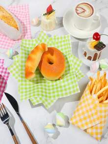 50张/100张/500张防油纸衬垫三明治包装纸，方格蜡纸，4色蜡纸，厨房烘焙纸蛋糕盒衬垫吸油纸格子盘衬垫汉堡面包三明治涂层纸 - 彩色 - 查看 6