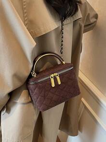 1 件 BEIKAMU 极简设计菱形图案手提包、化妆零钱包、优雅链条单肩斜挎包 - 咖啡 - 查看 8