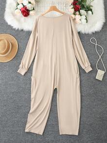 1 Stück einfarbiger gestrickter Jumpsuit mit Taschen, Langarm, geeignet für Feiertage, Hochzeiten, Urlaub, Lässig Alltag, Herbst/Winter