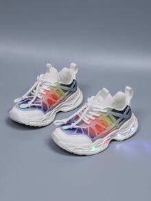 Fashionable LED Luminous Mesh Breathable Sports Shoes, Suitable For Boys And Girls - Casual, Shock-Absorbing, All-Season Non-Slip Outdoor Running And Walking Shoes - White - View 3