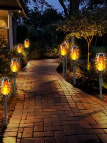 4/8/12 件户外太阳能手电筒，带闪烁火焰的太阳能灯，用于花园装饰，闪烁火焰花园灯，IP44 防水，太阳能自动开/关，适用于草坪、庭院、人行道、车道景观照明，太阳能灯户外圣诞装饰，圣诞灯，仙女灯 - Warm light - 查看 12