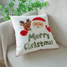 1 buc. Husă de pernă brodată cu Moș Crăciun și reni, pernă decorativă în stil Ins pentru canapea în sufragerie, decor de Crăciun roșu și alb