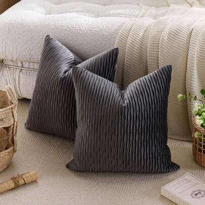 1/2 件深灰色天鹅绒波浪条纹抱枕套，方形靠垫套，节日家居装饰枕套，柔软舒适的面料，现代装饰沙发，家庭卧室，宿舍使用