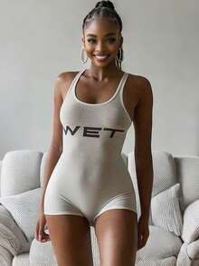 WEGIRL Sexy U-Neck One-Piece Romper Spaghetti Strap Sleepwear Bodysuit Casual Loungewear Playsuit For Daily Casual,Home Lounge - trắng - Xem 3