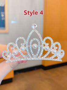 1 pieza Peine de cabello de corona de aleación de tamaño mediano, accesorio de cabello con rhinestones para niñas, decoración de cabello para fiesta de cumpleaños - Plateado - Ver 8