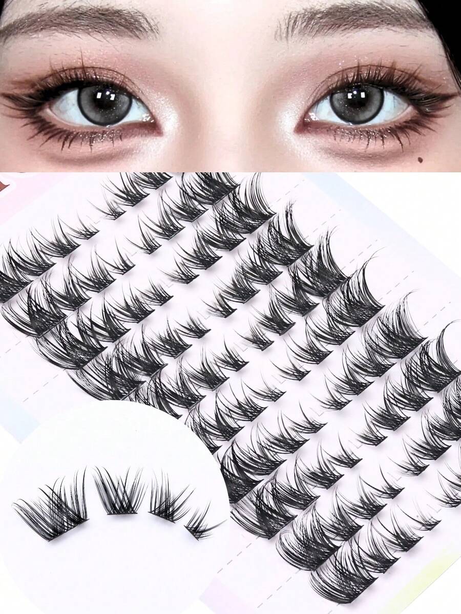 10 Rows Of Clustered False Eyelashes,80PCS Faux Mink Eyelash, Natura Look Eyelashes,Fox False Eyelashes,Make Your Eye Glamorous,For Beginners, Very Light And Reusable - C - Xem 1