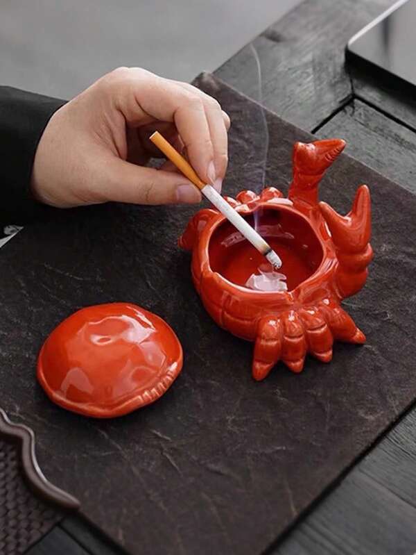 1pc Crab Shaped Ashtray With Lid - Fly-Proof, Suitable For Home Office Decor And Pet Supplies, Asymmetric Design, No Electricity Required