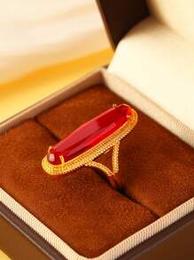 1 pieza Anillo abierto con borde de cuentas calado con estilo de palacio vintage, adecuado para fiestas, bailes, festivales, gran opción de regalo