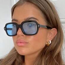 1 件女士复古方形小框高品质独特不对称时尚眼镜，适合派对、旅行、休闲穿着 - 紅框灰片 - 查看 4