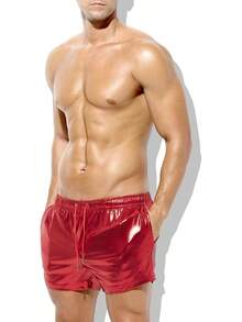 Men's Holographic Metallic Short Sparkly Shiny Short Pants Rave Outfit Hot Shorts With Pockets And Drawstrings - A4-red-ck3118 - View 2