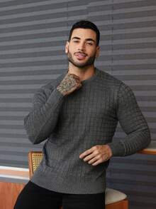 Men's Knitted Sweater, Long Sleeve, Solid Color, Autumn Winter, Chic, Elegant, Father's Day - 石墨 - 查看 2