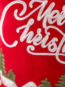 1pc Christmas Snowhouse Embroidered Plush Velvet Cushion Cover, Soft & Comfortable Christmas Decorative Pillow Sham, Fits Multiple Room Styles, Pillow Insert Not Included Home Decor Christmas Decorations Room Decor Christmas Decorations Home