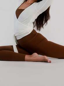 Women's Ballet Wrap Tops V Neck Long Sleeve Slim Fit Self Tie Workout Pilates Yoga Wrap Tops Y2k Dance Shirt - 白色 - 查看 6
