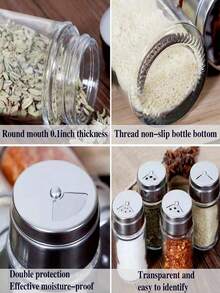 1/2/4件套盐和胡椒粉瓶套装，带可调节倾倒孔的盐和胡椒粉瓶，不锈钢盖胡椒粉罐，玻璃盐和胡椒粉瓶，厨房调味料容器