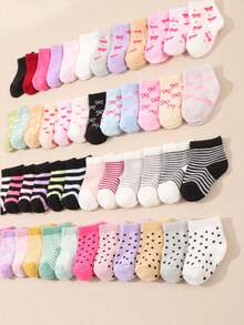 10 Pairs Baby Girl Autumn And Winter Polka Dot Striped Bow Round Neck Gift Socks