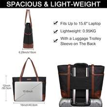 Bolsa para computadora portátil para mujer, resistente al agua, clásico, 15,6" - Negro y Marrón - Ver 4