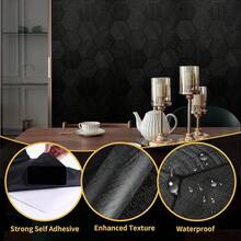 Black Peel And Stick Wallpaper, 15.'' X 118'' Wallpaper Embossed Easy Self Adhesive Removable Contact Paper Textured Cabinet Bedroom With Tape Measure (Cismmy 0001) - Lục giác đen - Xem 4