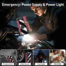New Model Starter With Air Compressor, Portable Battery Starter 6000A Peak 150PSI Digital Tire Inflator, Portable 12V Car Battery Charger (2.64 Gallons Of Gasoline / 2.11 Gallons Of ) Quick Start Car With USB Charging Port And LED Emergency Light, Car Accessories Tools 6000A & 3000A Available Christmas - Igniter and air pump - red and black - 查看 5