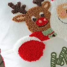 1 buc. Husă de pernă brodată cu Moș Crăciun și reni, pernă decorativă în stil Ins pentru canapea în sufragerie, decor de Crăciun roșu și alb