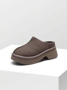 Women Platform Mules Wedge Closed Toe Clogs Faux Suede Slip On Memory Foam Non-Slip Lightweight Casual Slippers Shoes Autumn Winter - màu nâu - Xem 2