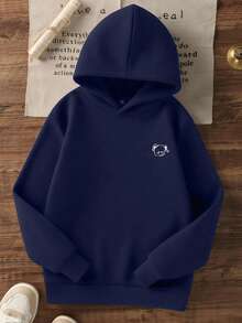 Tween Girls Casual Floral Print Thermal Lined Sweatshirt, Autumn - Navy Blue - View 4