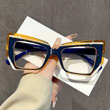 Cat Eye Glasses Gradient Color Frame Transparent Lens Computer Glasses Color Block Women's Fashion Glasses Street Style - 黑色`白色 - 查看 1