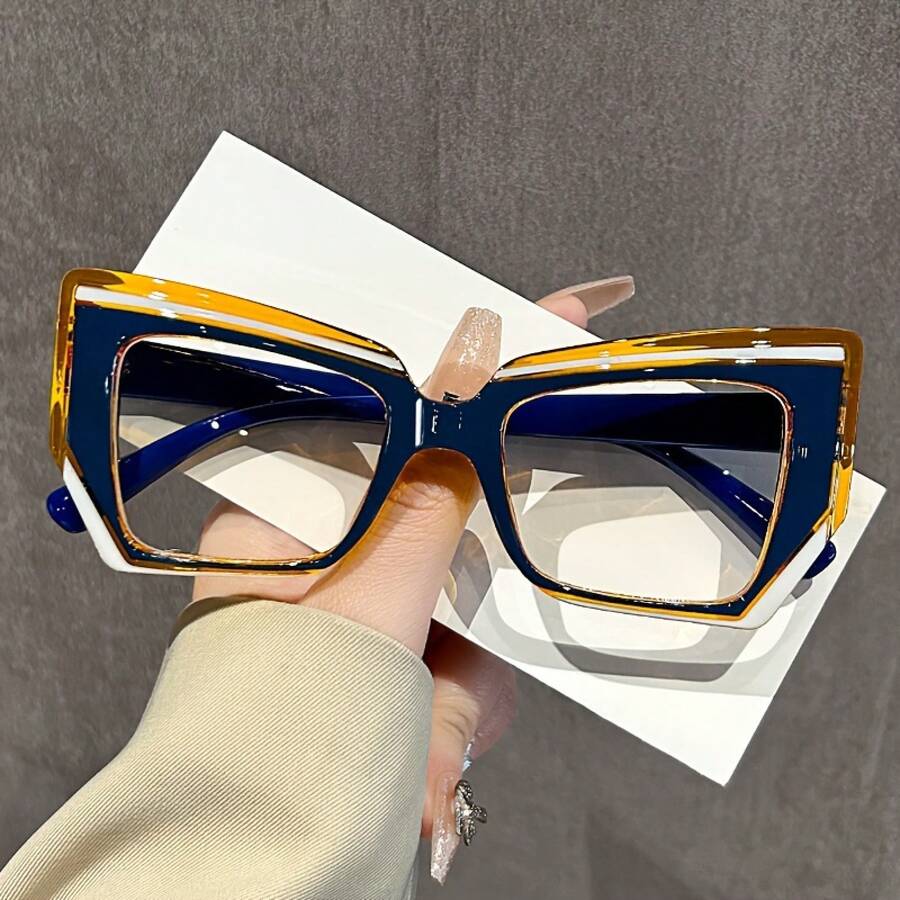 Cat Eye Glasses Gradient Color Frame Transparent Lens Computer Glasses Color Block Women's Fashion Glasses Street Style - 黑色`白色 - 查看 1