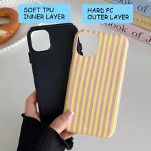 Compatible With IPhone 13 / 14 Case, Fashion Cute Multi-Strip Pattern Aesthetic Design For Women, Soft TPU And Hard Back Shockproof Phone Case For IPhone 16 15 14 13 12 11 Pro Max Plus Compatible With Sam Galaxy A And S Series - Tím và Trắng - Xem 2