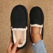 Women Warm Lined Slippers Loafers Casual Slip On Shoes Walking - màu đen - Xem 4