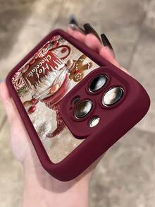 1 件个性化圣诞热可可口号图案勃艮第穿孔防摔防指纹全覆盖手机壳，兼容 16 ProMax/16/16 Pro/16 Plus/15/15 ProMax/15 Pro/11/12/13/14 ProMax/11 Pro/11 ProMax/12 Pro/12 ProMax/13 Pro/13 ProMax/14 Pro/14 ProMax/16 ProMax/16/16 Pro/16 Plus，极简创意软壳防水防震防刮