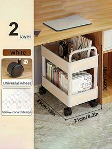 1 pièce Étagère de rangement à double couche sur roulettes, pratique, en plastique durable pour ranger les fournitures de bureau, les collations et les livres - étagère gain de place sous le bureau pour la cuisine, la chambre, la maison et la salle de bain - Multicolore - Voir 9