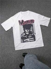 Stylish Men's TShirt Featuring Misfits Skull Graphic Print Tee Perfect For Concerts And Gigs Ideal For Rock Music Fans A Great Gift Choicegraphic Tees Men Shirts Streetwear White Shirt Black Shirt - 白色 - 查看 2