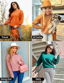 Women's 2025 Fall Long Sleeve Crew Neck Solid Color Knit Chunky Casual Oversized Pullover Sweater Tops - 麥片 - 查看 5