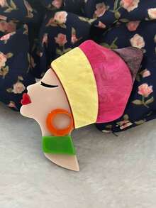 1pc Handmade Patchwork Acrylic Brooch, Fashionable Personalized Dopamine Colorful Women's Brooch, Bag & Clothing Accessory Pin - A - View 15
