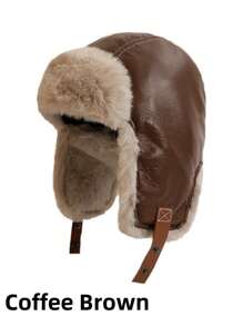 情侣款加厚保暖棉质PU皮耳罩雷风帽。保暖、防寒、防风，带链条的飞行帽。加厚棉质填充，适合户外骑行、滑雪等运动。这款耳罩是多功能冬季配饰，也是节日送礼的优雅之选。