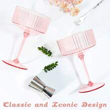 24 Pcs Detachable Martini Glasses 10oz Plasitc Pink Ribbed Coupe Glasses Gold Rim With Pink Stem Vintage Cocktail Glassware Set Unique Martini Glass For Champagne Wine Wedding Anniversary Bar - 羅紋粉紅色 - 查看 6