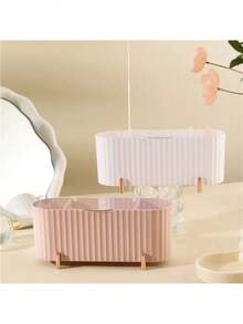 1 pieza Caja de almacenamiento de maquillaje de gran capacidad para escritorio con tapa antipolvo, adecuada para la organización del escritorio en el hogar