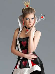 Halloween Queen Costume Accessories Set Includes A Gold Crown, Red Heart Collar, Gem Scepter, Heart-Shaped Earrings, Suitable For Women's Queen Costume Party Accessories