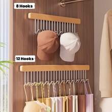 1 pieza Perchero de madera para cinturones - Accesorio de armario de madera resistente | 1 pieza Percha extensible con 8/12 ganchos | 12 pulgadas y 16.2 pulgadas para organizar ropa y cinturones en el armario