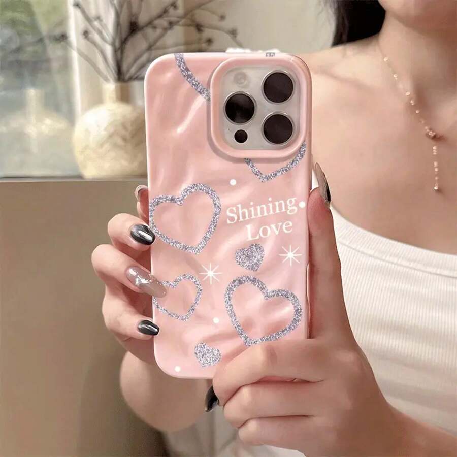 Patrón de amor con brillo de teléfono, teléfono con patrón de meteorito 11 12 13 14 15 16 Plus Pro Pro Phone, de moda y de calidad, regalo de primera elección - Colores mixtos 4 - Ver 1